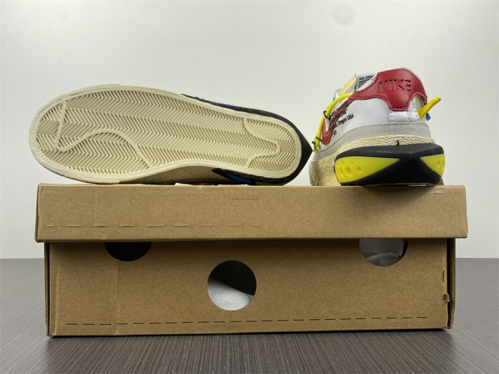 ow x nike blazer low in white and university red dh7863-100