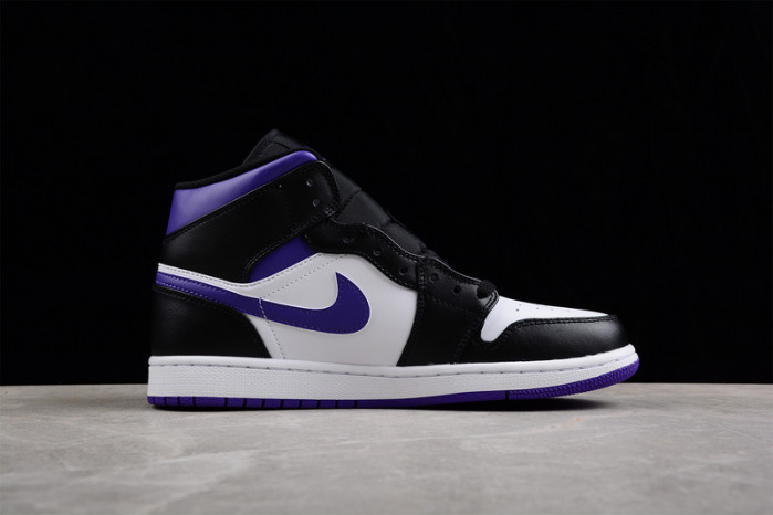 jordan 1 mid white black purple - 554724-095