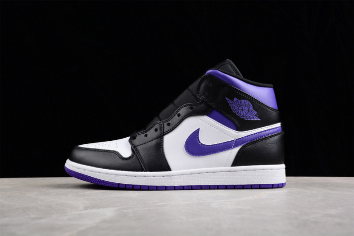 jordan 1 mid white black purple - 554724-095