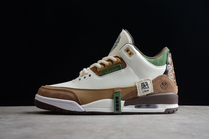 air jordan 3 retro se white dark brown green shoes   398614-500