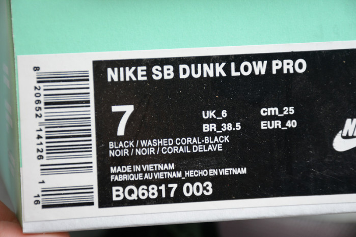 nike sb dunk low black washed coral bq6817-003