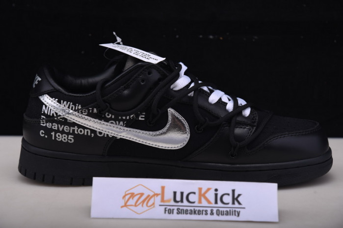 nike ow x nike dunk low black, silver and purple dm1602-001