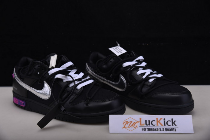 nike ow x nike dunk low black, silver and purple dm1602-001