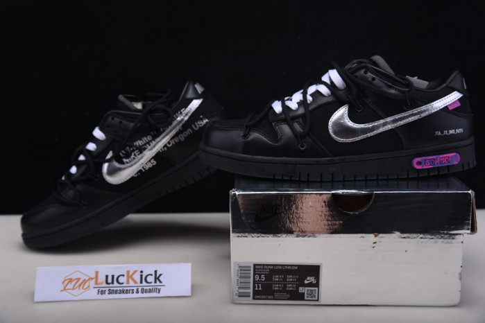 nike ow x nike dunk low black, silver and purple dm1602-001