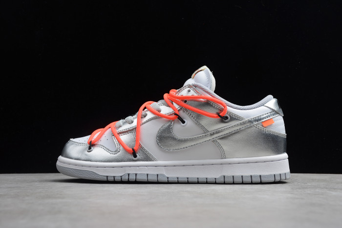 ow x nike sb dunk low lthr ow silver white red ct0856-800
